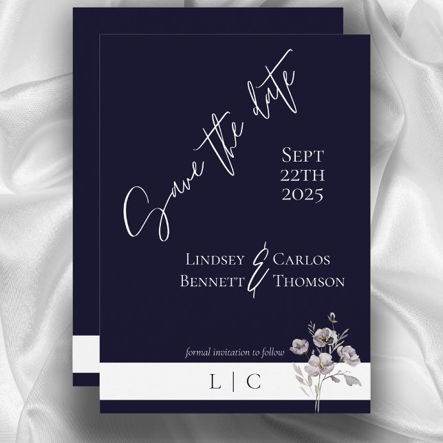 Elegant monogram minimalist dark navy calligraphy  save the date (Creator Uploaded)