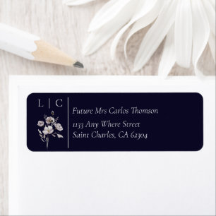 Elegant monogram minimalist dark navy RSVP address Return Address Label