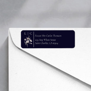 Elegant monogram minimalist dark navy RSVP address Return Address Label