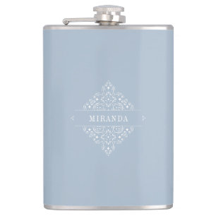 Elegant Monogram Minimalist Dusty Blue Classy Hip Flask