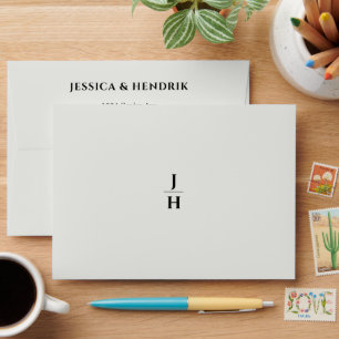 Elegant Monogram Minimalist Ivory Wedding Envelope