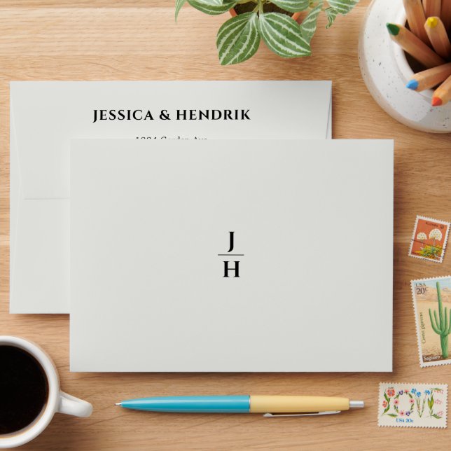 Elegant Monogram Minimalist Ivory Wedding  Envelope (Desk)