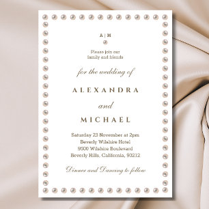 Elegant Monogram Minimalist Pearl Wedding  Invitation