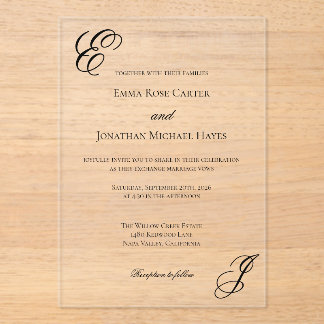 Elegant Monogram Minimalist Wedding Acrylic Invitations