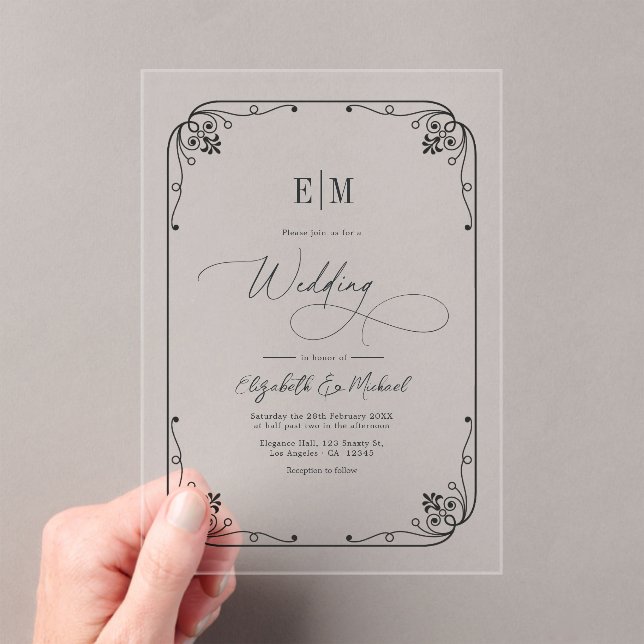 Elegant Monogram Minimalist Wedding Acrylic Invitations (Insitu (Handheld))