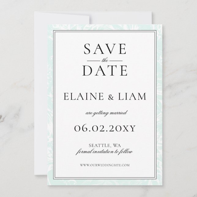 Elegant Monogram Mint Floral Wedding Save The Date (Front)
