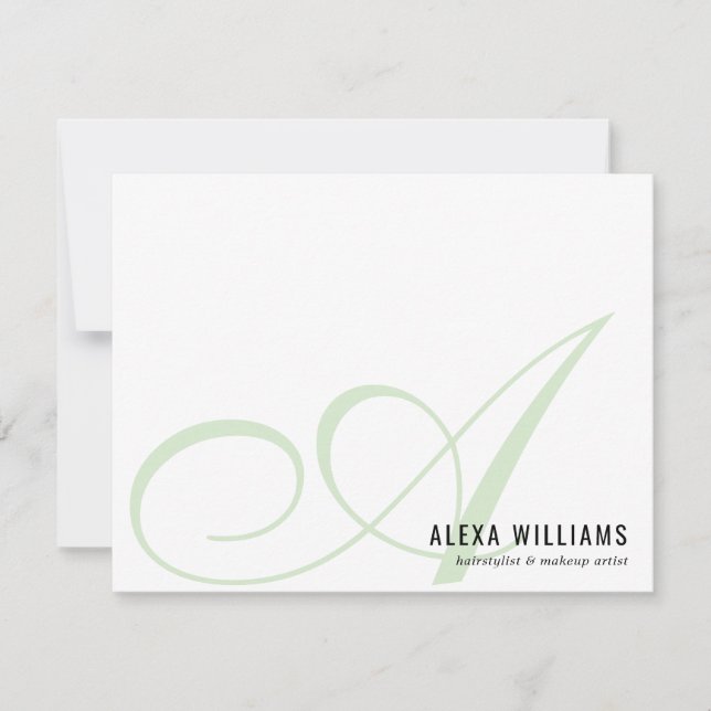 Elegant Monogram Mint Green Simple Business Card (Front)