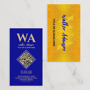 Elegant Monogram   Modern Blue & Faux Gold Business Card