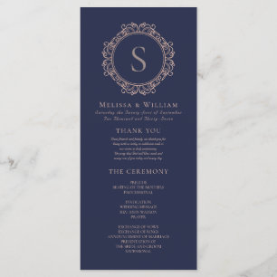 Elegant Monogram Modern Classic Navy Blush Wedding Program