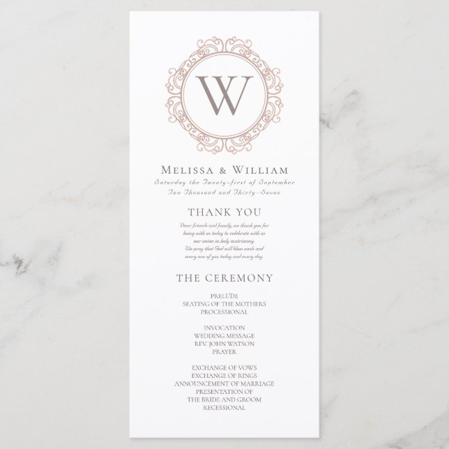 Elegant Monogram Modern Classic Wedding Program (Front)