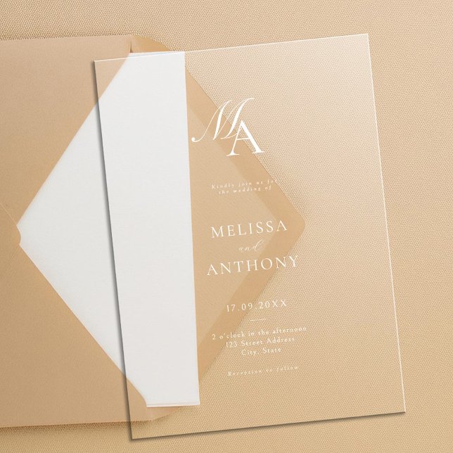 Elegant Monogram Modern Minimalist Wedding Acrylic Invitations (Creator Uploaded)