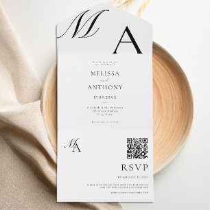 Elegant Monogram Modern Minimalist Wedding All In One Invitation