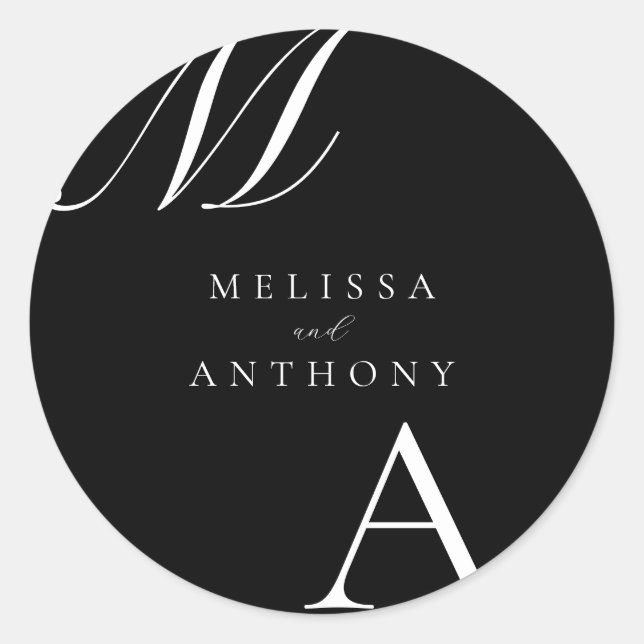 Elegant Monogram Modern Minimalist Wedding Classic Round Sticker (Front)