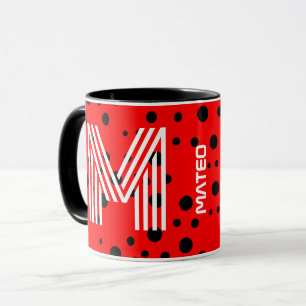 Elegant Monogram & Modern Name   Red, Black Coffee Mug