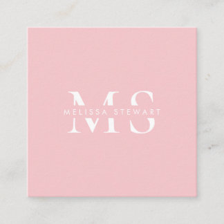 Elegant monogram modern pastel pink professional square business card