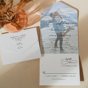 Elegant Monogram Modern Photo Wedding All In One Invitation