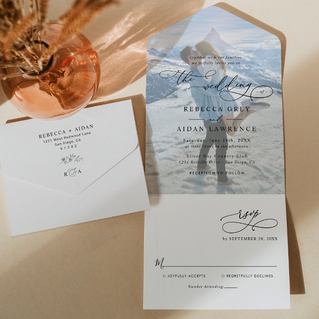 Elegant Monogram Modern Photo Wedding All In One Invitation (Creator Uploaded)