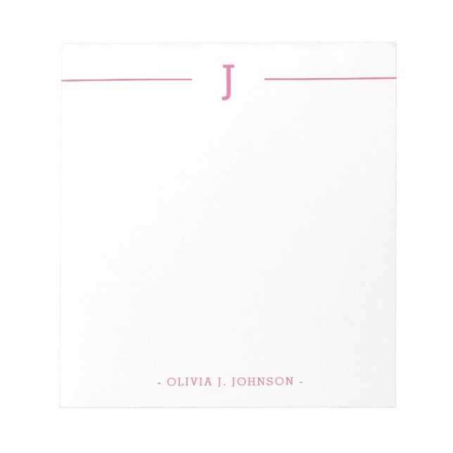 Elegant Monogram Modern Pink White Notepad (Front)