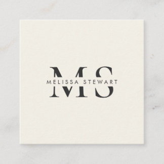 Elegant monogram modern plain beige professional square business card