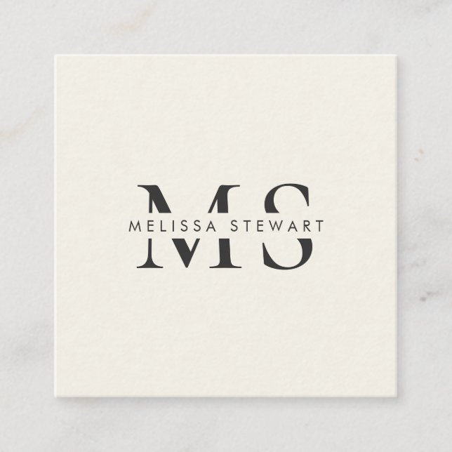 Elegant monogram modern plain beige professional square business card (Front)