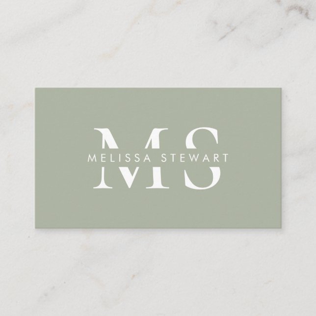 Elegant monogram modern sage green professional business card (Front)