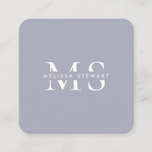 Elegant monogram modern silver grey rounded square business card