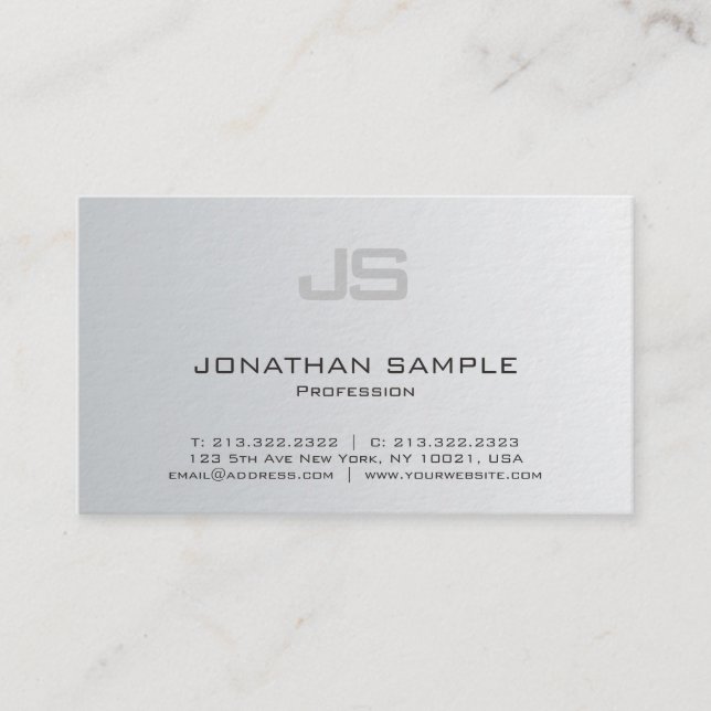 Elegant Monogram Modern Silver Look Design Luxury Business Card (Front)