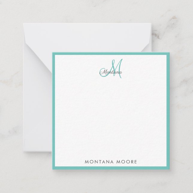 Elegant Monogram Modern Simple Girly Teal Card (Front)