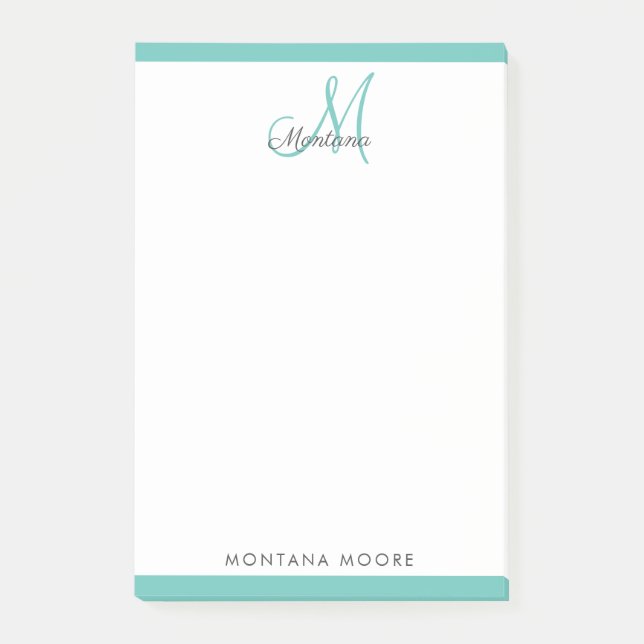 Elegant Monogram Modern Simple Girly Teal Post-it  Notes (Front)