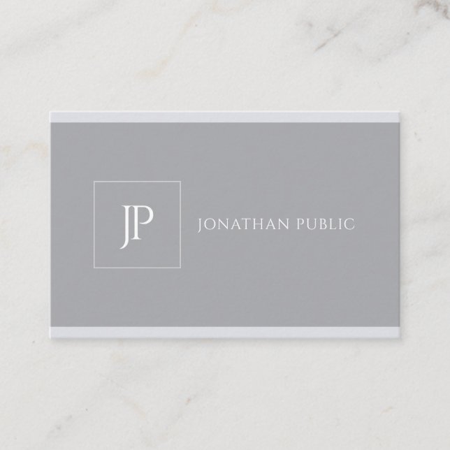 Elegant Monogram Modern Simple Grey Template Business Card (Front)