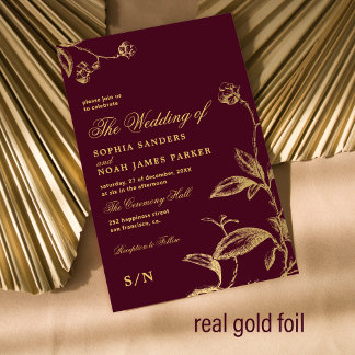 Elegant monogram modern wedding burgundy gold