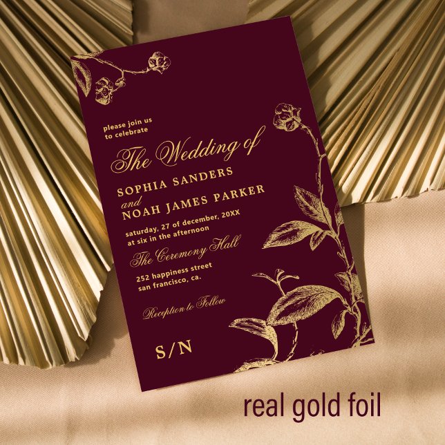 Elegant monogram modern wedding burgundy gold (Please note that you can choose the color of FOIL: GOLD, ROSE GOLD or SILVER)