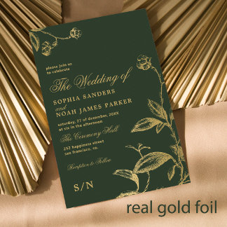 Elegant monogram modern wedding dark green gold