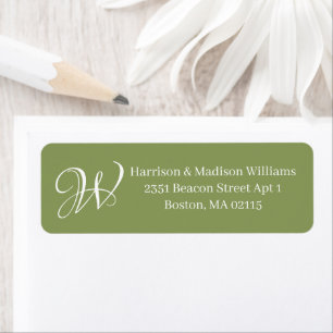 Elegant Monogram moss green custom Return Address Label