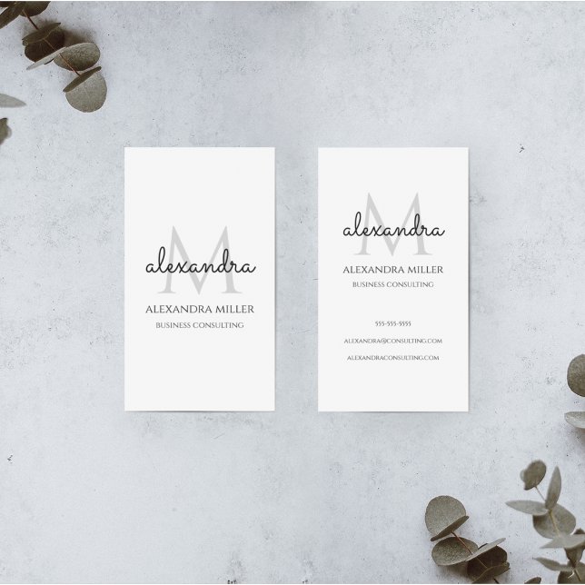 Elegant Monogram Name Black and White Business Card (Creator Uploaded)