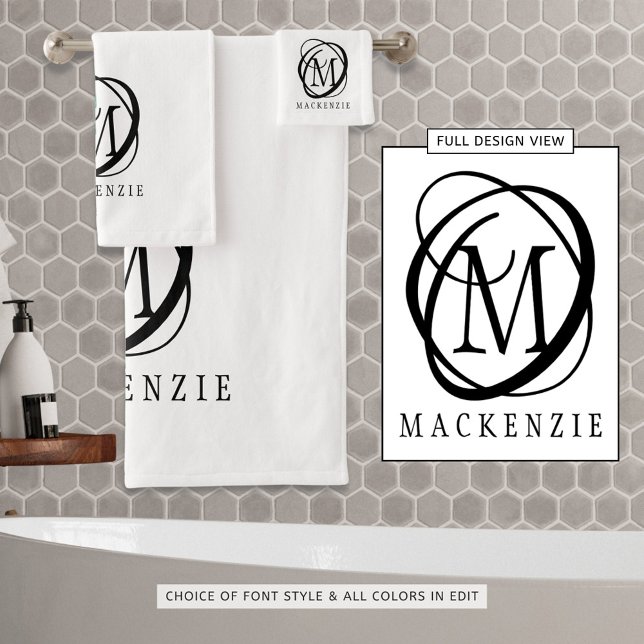 Elegant Monogram Name Custom Colours Bath Towel Set (Creator Uploaded)