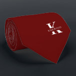 Elegant Monogram   Name | Deep Red | One-Sided Tie<br><div class="desc">An elegant necktie featuring a bold white monogram across a deep maroon red background. Atop this monogram sits your first or last name spelled out in all capitals. If you prefer a bolder look for the personal name inside of the large letter you can do the following: Use the customize/...</div>