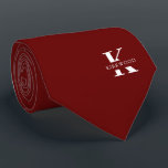 Elegant Monogram   Name | Deep Red | One-Sided Tie<br><div class="desc">An elegant necktie featuring a bold white monogram across a deep maroon red background. Atop this monogram sits your first or last name spelled out in all capitals. If you prefer a bolder look for the personal name inside of the large letter you can do the following: Use the customize/...</div>