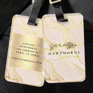 Elegant Monogram Name Faux Gold Foil Blush Pink Luggage Tag
