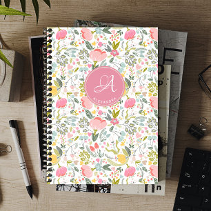 Elegant monogram name floral pattern personalised notebook