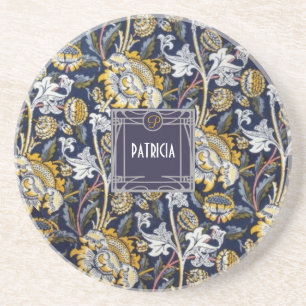 Elegant Monogram Name Floral William Morris  Coaster