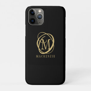 Elegant Monogram Name Gold Black iPhone 11 Pro Case