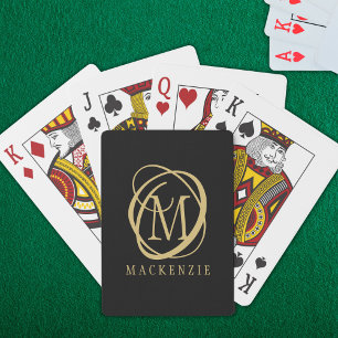 Elegant Monogram Name Gold Black Playing Cards