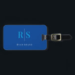 Elegant Monogram, Name & Info, Blue & White Luggage Tag<br><div class="desc">An elegant and classy blue and white design with personalised monogram,  name and contact info on back.</div>