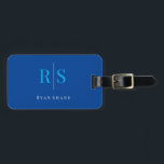 Elegant Monogram, Name & Info, Blue & White Luggage Tag<br><div class="desc">An elegant and classy blue and white design with personalised monogram,  name and contact info on back.</div>