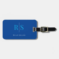 Elegant Monogram, Name & Info, Blue & White