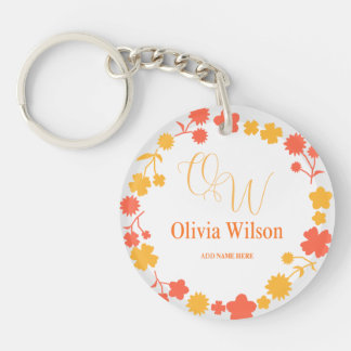 Elegant Monogram Name Laurel Wreath Key Ring