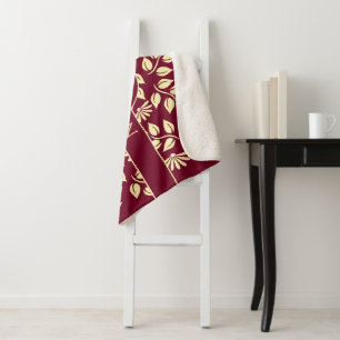 Elegant Monogram Name Leaf Daisy Pattern Burgundy Sherpa Blanket