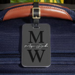 Elegant Monogram Name Luggage Tag<br><div class="desc">Create Your Own Stylish Modern Custom World Traveler Vertical Monogram Name Luggage Tag. This sleek and modern luggage tag adds a personalized touch to any travel adventure and is perfect for anyone who loves a clean, minimal look. The front features a dark gray background with a two-letter serif monogram using...</div>