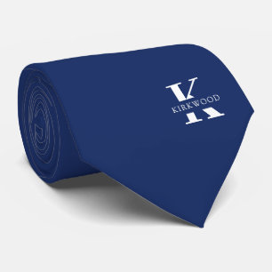 Elegant Monogram + Name Navy Blue Two-Sided Tie